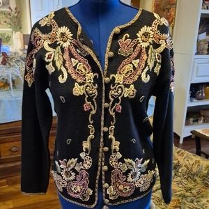 HeirloomCollectiom1994 Floral Embroidered& Beaded Vintage Sweater.(#2055B).szS.